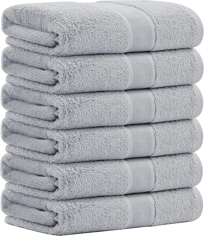 Aibaser Bath Towels, 27x54inch - Natural, Ultra Absorbent Towels for Bathroom, Travel, Gym, Shower and Spa (6 Piece Set) (Light Grey)