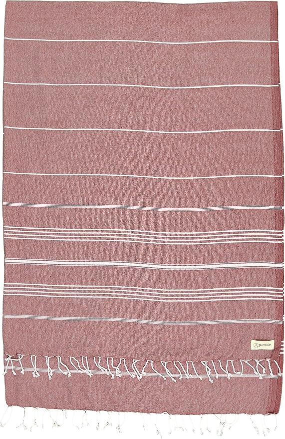 Bersuse Towels Anatolia XL Beach Blanket Throw Blanket Turkish Towel 100% Cotton Extra-Large Quick-Dry Lightweight Premium Peshtemal Towel - 61x82 Inches, Burgundy