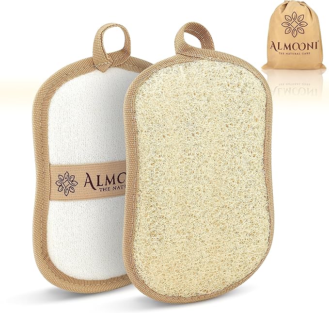 Almooni Premium Exfoliating Loofah Pad Body Scrubber, Made with Natural Egyptian Shower loofa Sponge- Bow Tie Shaped Loofah - 2 Count(1 Pack)