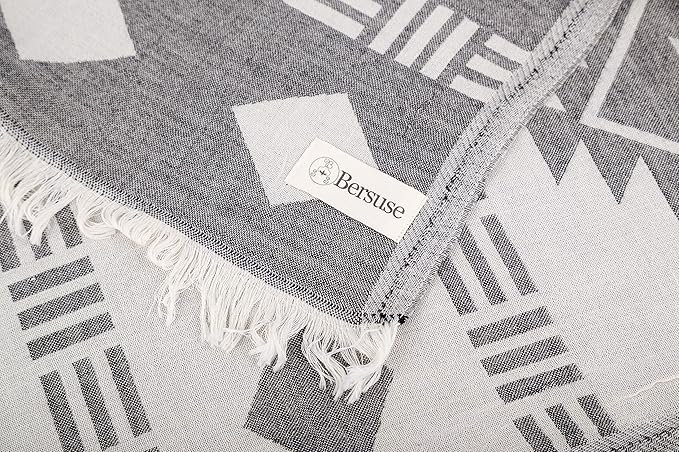Bersuse 100% Cotton Belize XL Throw Blanket Turkish Towel Beach Blanket - Beach Camping Essentials - 75x90 Inches, Black