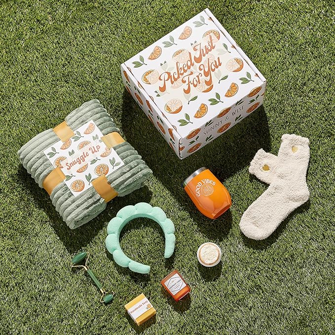 Get Well Soon Gift Baskets for Women – Self Care Spa, Care Package with Blanket, Relaxing Collection, Cozy Kit, Birthday Present for Women, Thinking Of You Best Friend Box, Bath Essentials, 9pcs Set