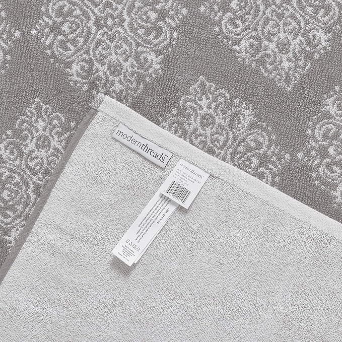 Modern Threads 6 Piece Reversible Yarn Dyed Jacquard Towel Set Artesia Damask Gray