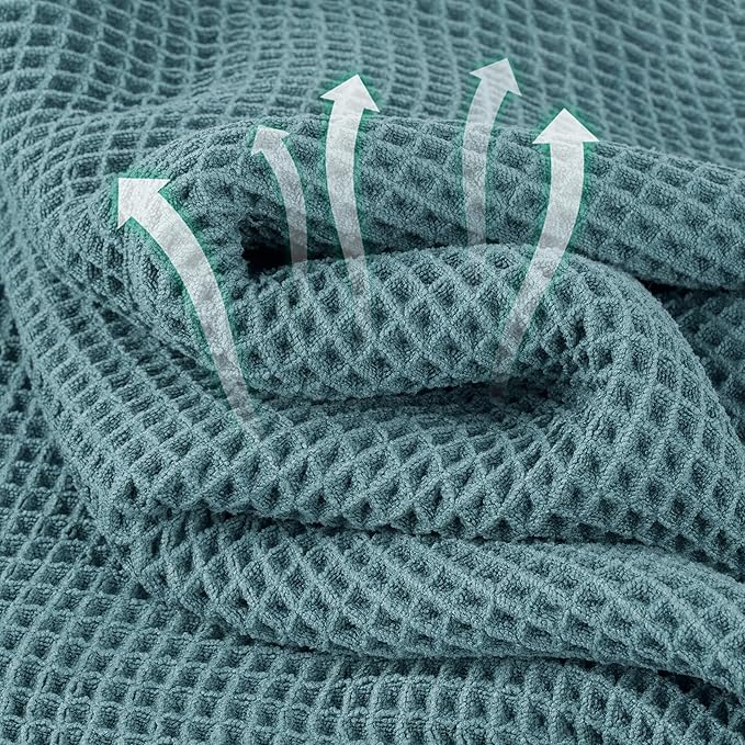 MICROFI Microfiber Waffle Bath Towels, 4 Pieces, Soft, Absorbent, Fast Drying, Lint Free 430 GSM (Green)