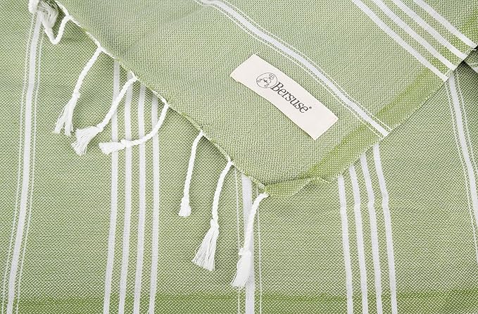 Bersuse Towels Anatolia XL Beach Blanket Throw Blanket Turkish Towel 100% Cotton Extra-Large Quick-Dry Lightweight Premium Peshtemal Towel - 61x82 Inches, Olive Green (Set of 3)