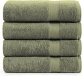 LANE LINEN 4 PCs Bath Towels Set (28"x54") - 100% Ring Spun Cotton Bathroom Towels Set - Quick Dry, Ultra Soft & Absorbent, Durable Large Bath Towels - Tumble Dry Regains Fluffiness - Oil Green