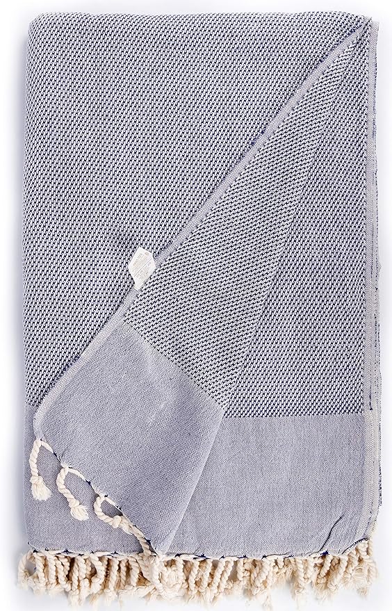 Bersuse 100% Cotton Ventura XL Throw Blanket for Couch - 100% Cotton - 60x90 Inches, Dark Blue