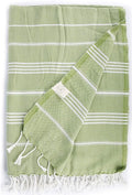 Bersuse Towels Anatolia XL Beach Blanket Throw Blanket Turkish Towel 100% Cotton Extra-Large Quick-Dry Lightweight Premium Peshtemal Towel - 61x82 Inches, Olive Green (Set of 3)