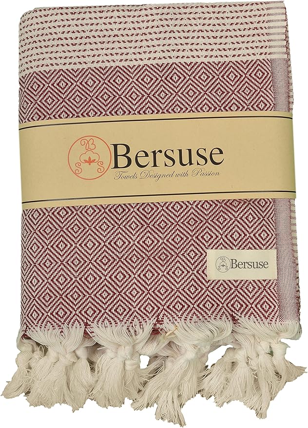Bersuse 100% Cotton Hierapolis XL Throw Blanket for Couch - 100% Cotton Lightweight Durable Throw Blanket, Big Blanket for Sensitive Skin, Decorative and Versatile - 60x95 Inches, Burgundy