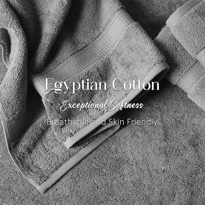 SUPERIOR Egyptian Cotton Pile 6 Piece Towel Set, Includes 2 Bath, 2 Hand, 2 Face Towels/Washcloths, Ultra Soft Luxury Towels, Thick Plush Essentials, Guest Bath, Spa, Hotel Bathroom, Charcoal