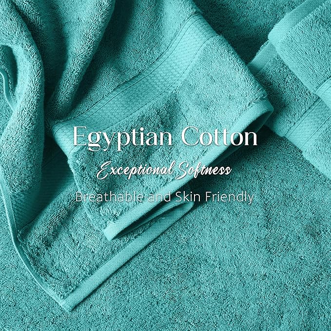 SUPERIOR Egyptian Cotton Pile 6 Piece Towel Set, Includes 2 Bath, 2 Hand, 2 Face Towels/Washcloths, Ultra Soft Luxury Towels, Thick Plush Essentials, Guest Bath, Spa, Hotel Bathroom, Turquoise