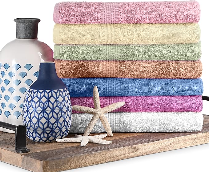 CrystalTowels 7-Pack Bath Towels - Extra-Absorbent - 100% Cotton - 27" x 52"