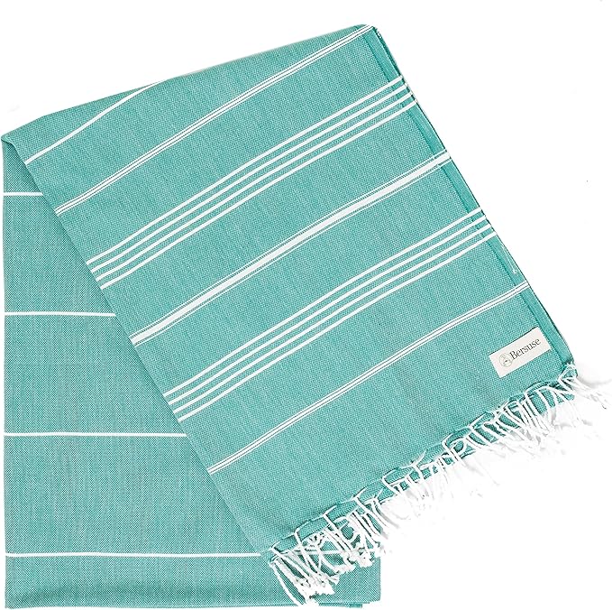 Bersuse Towels Anatolia XL Beach Blanket Throw Blanket Turkish Towel 100% Cotton Extra-Large Quick-Dry Lightweight Premium Peshtemal Towel - 61x82 Inches, Teal